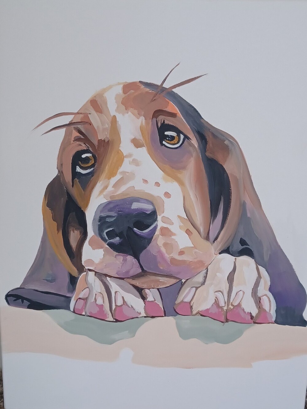 Original Acrylic Bassett Hound Painting Portrait
